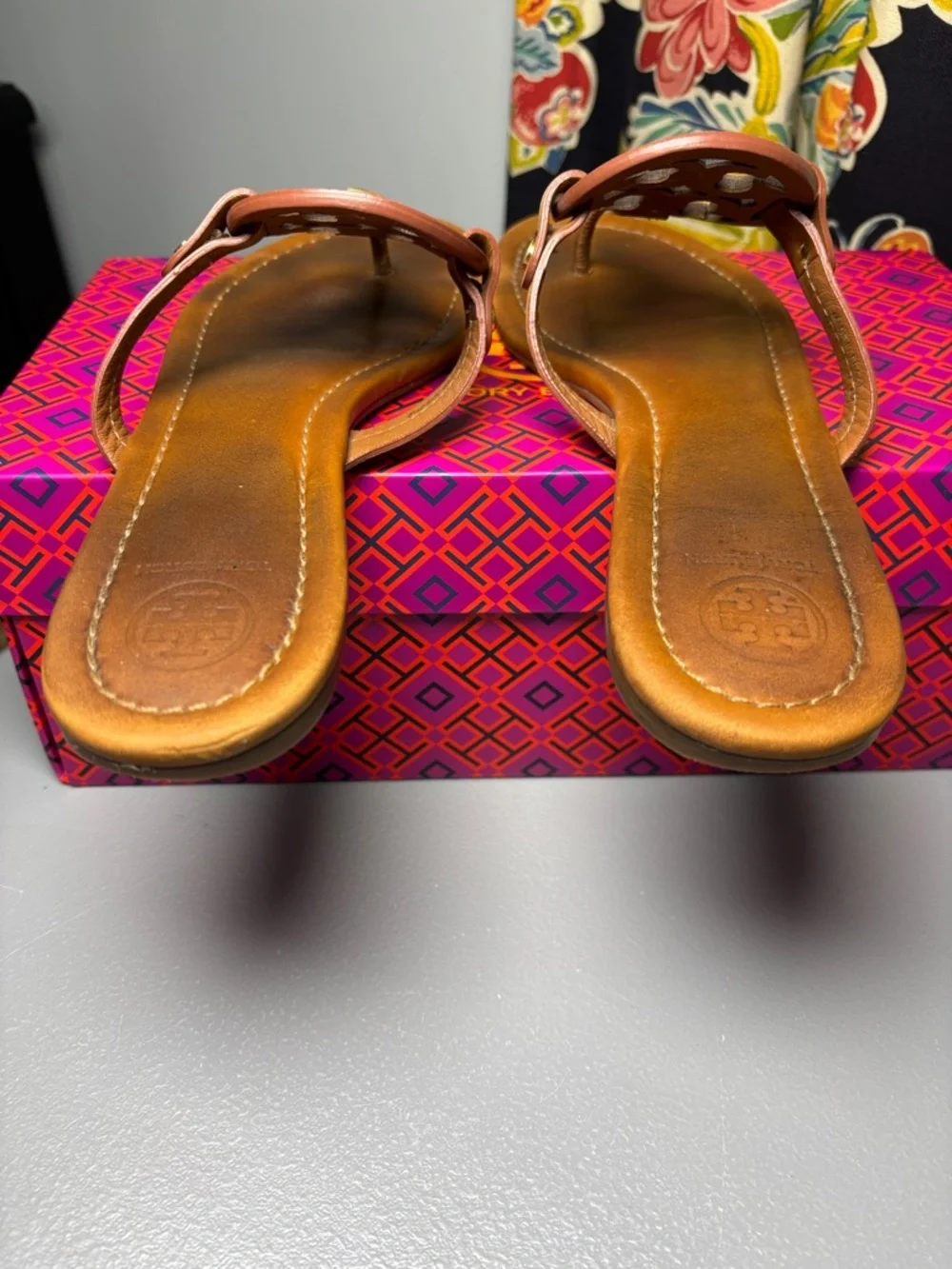 TORY BURCH MILLER LEATHER SANDALS Vintage Vachetta BROWN